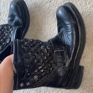 Distressed Look Authentic Leather Biker Bootie